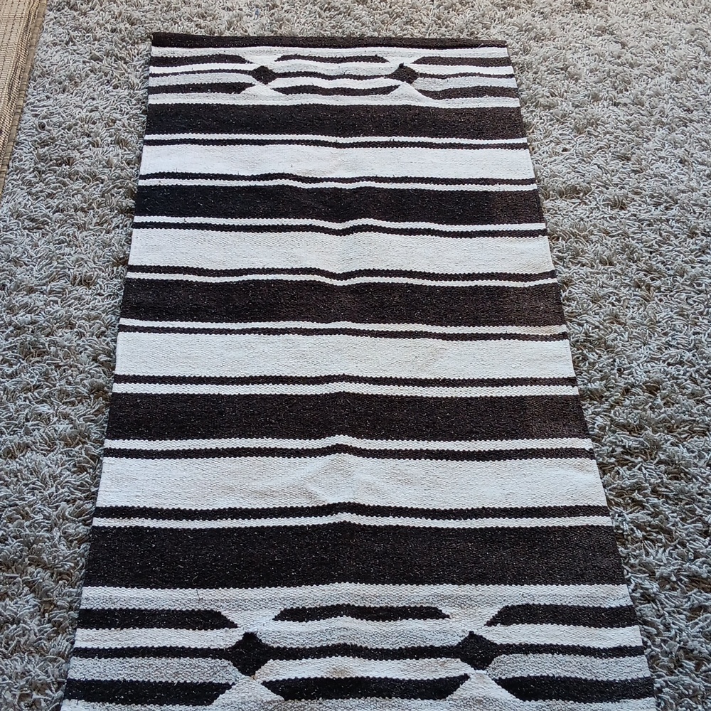 Dark Brown and White Striped Rug - Picture 3 of 4